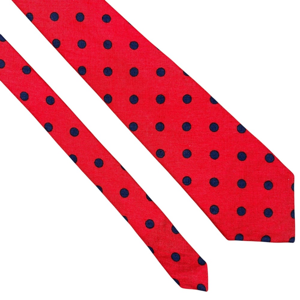 Lands End‎ 100% Linen Tie Red Blue Polka Dots  4th of July Hand Made USA